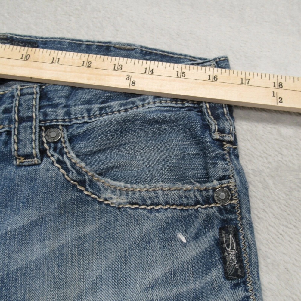 Silver Jeans Mens 33x31 Blue Straight Western Grayson Whiskering‎ Fade Thrashed - Picture 11 of 15
